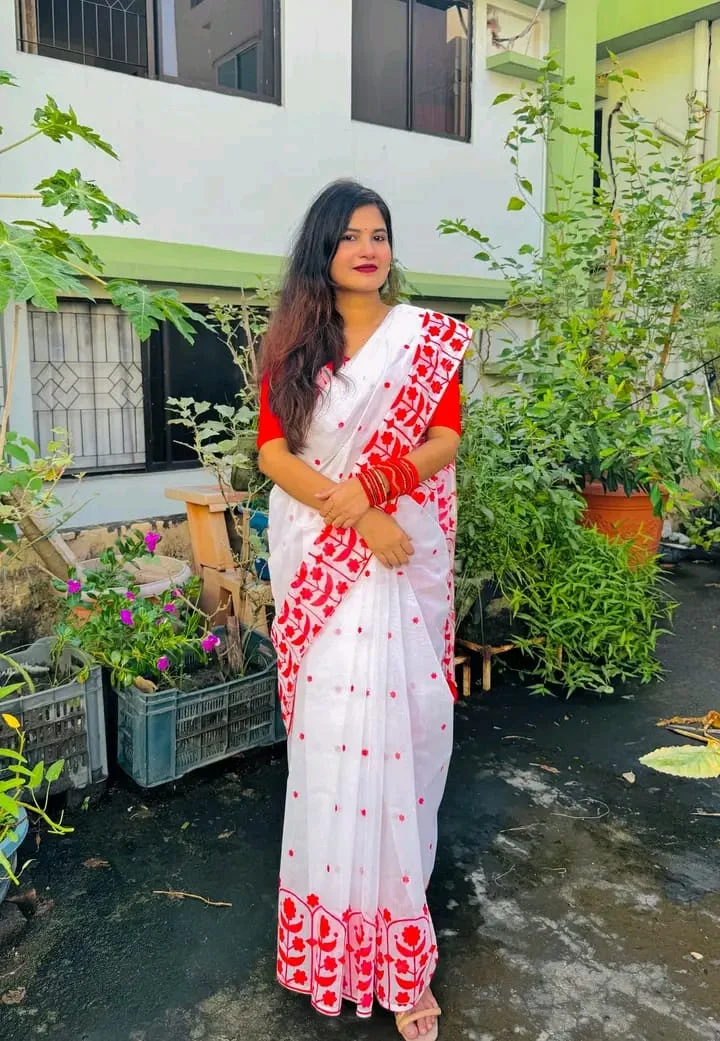 Half silk block print sharee-22656