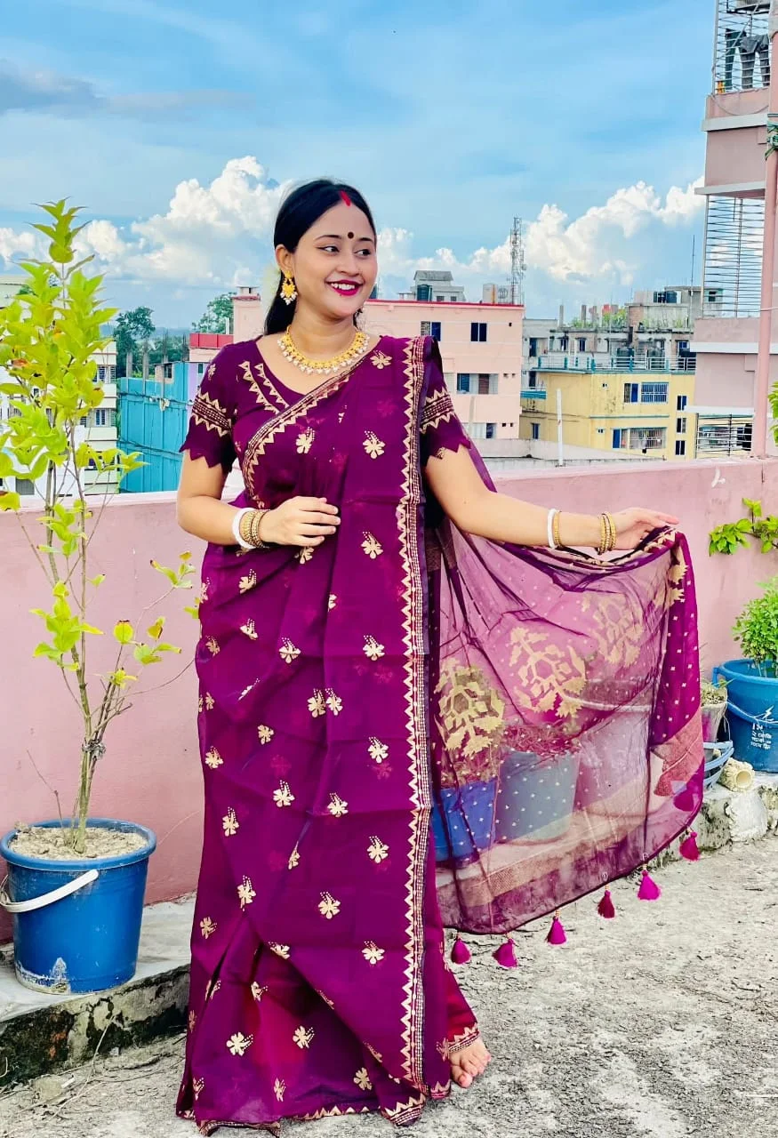 Semi Moslin Sharee with Blouse Piece-23089