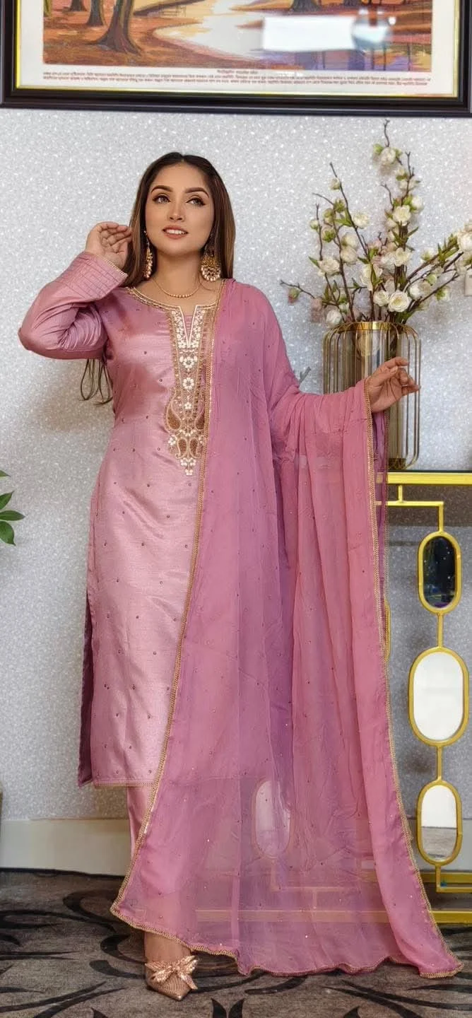 Embroidery Three Piece-17813