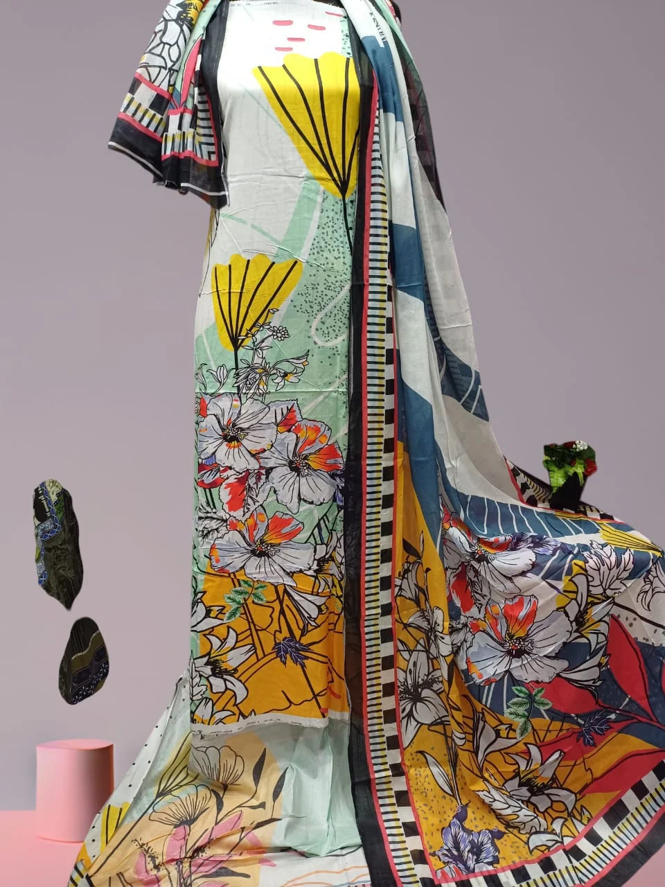 Digital Print Cotton Three Piece--20714