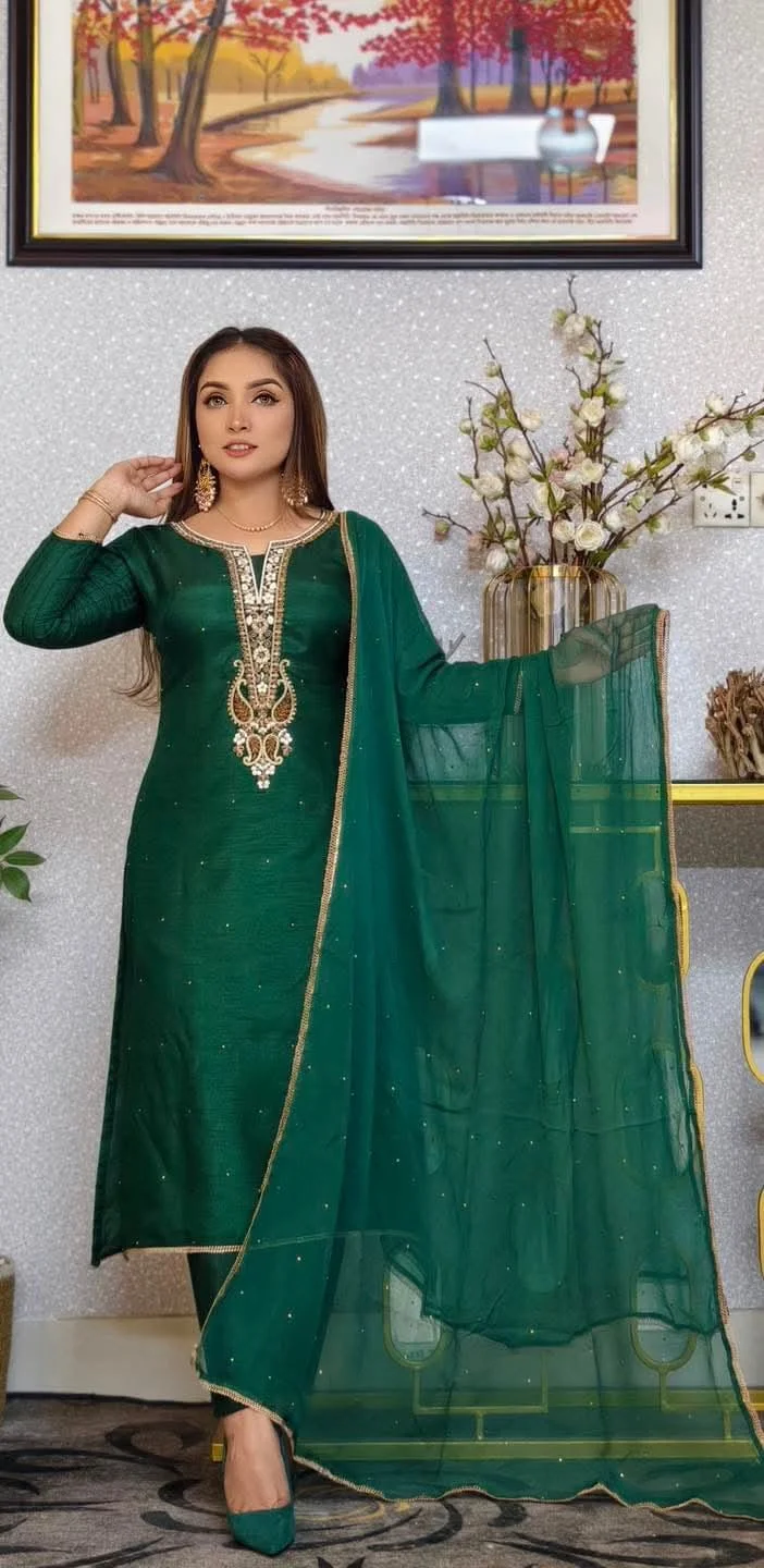 Embroidery Three Piece-17812