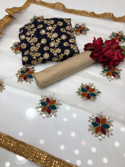 সেমী স্টিচড জর্জেট এমব্রয়ডারি থ্রী পিস-11200